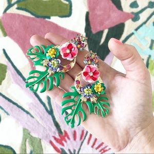 Zara palm and floral embellished colorful costume pierced earrings